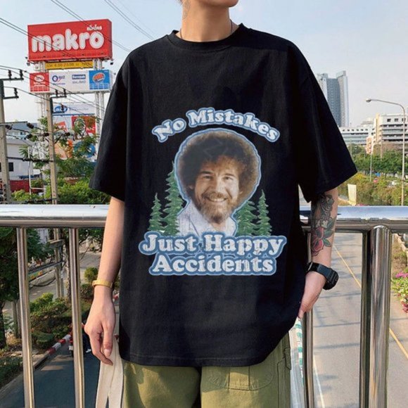 Bob Ross | "No Mistakes, Just Happy Accidents" Short Sleeve Tee | Size Medium - Picture 1 of 8